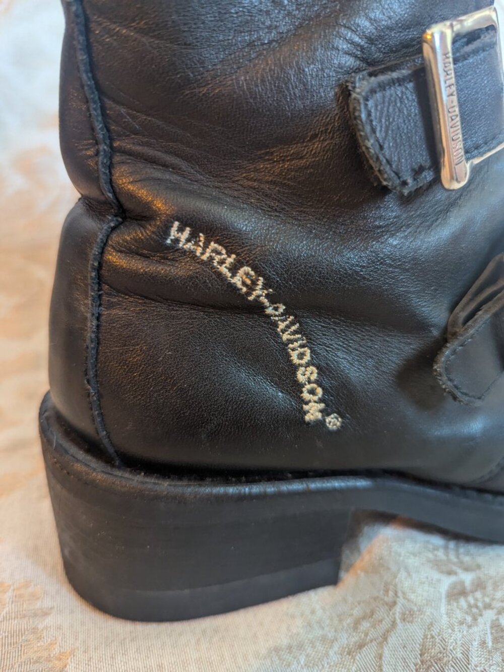 Harley Davidson Motorcycle Black Leather Multi Strap Buckle Square Toe Boots 6.5 - Picture 3 of 10